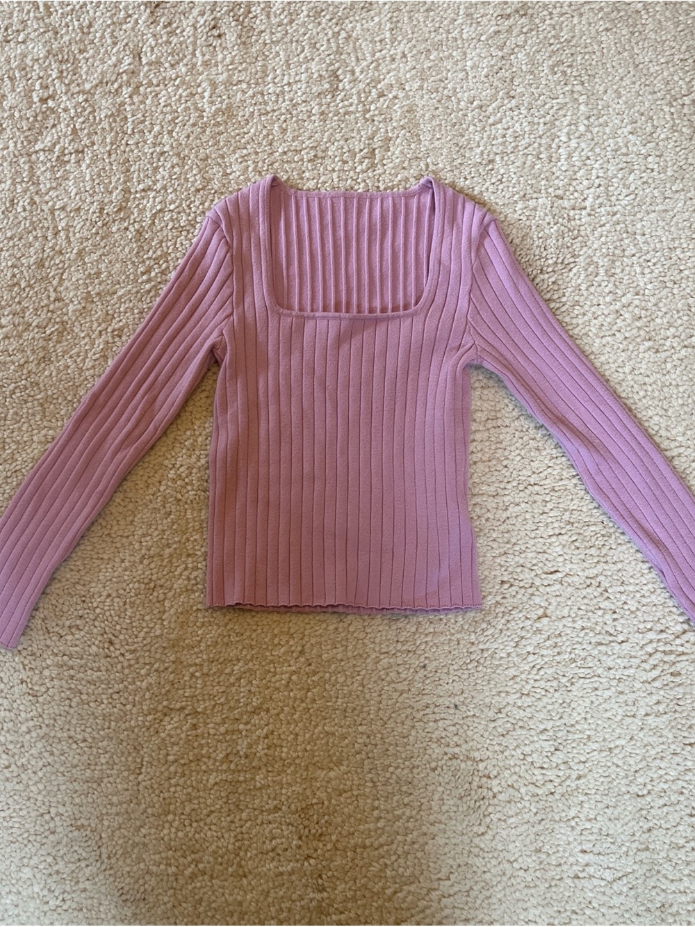 Ribbed Square-Neck Long-Sleeve Top in Lilac